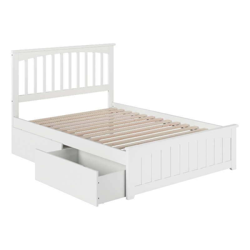 Mission Full Platform Bed with Matching Footboard & Storage Drawers in White