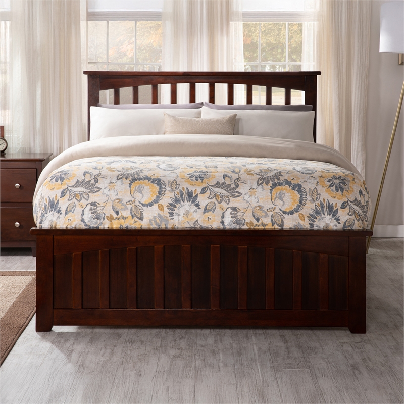 Mission Full Platform Bed with Matching Footboard & Storage Drawers in Walnut