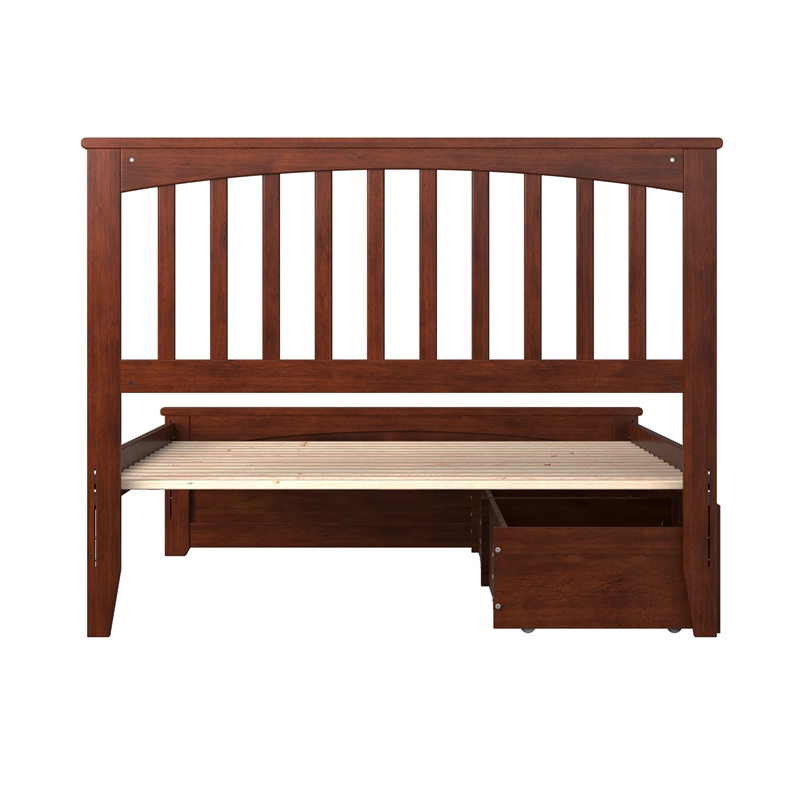 Mission Full Platform Bed with Matching Footboard & Storage Drawers in Walnut