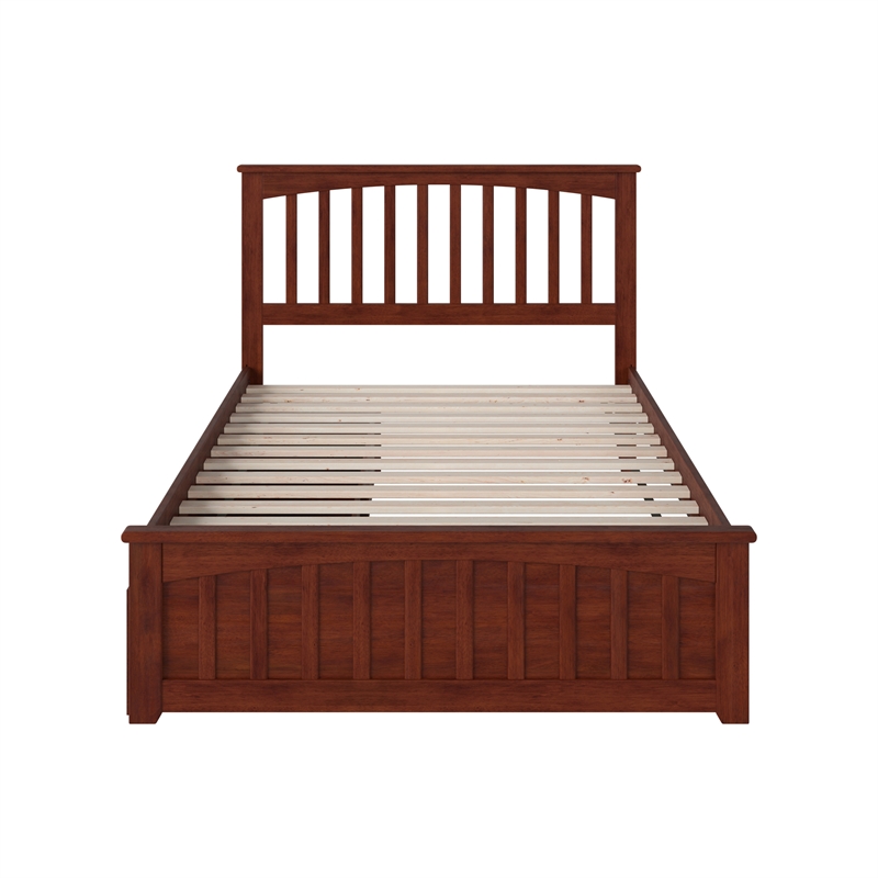 Mission Full Platform Bed with Matching Footboard & Storage Drawers in Walnut