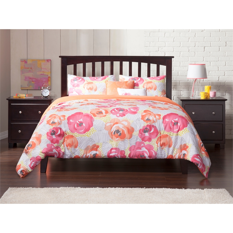 AFI Mission Queen Solid Wood Platform Bed with USB Charger in Espresso