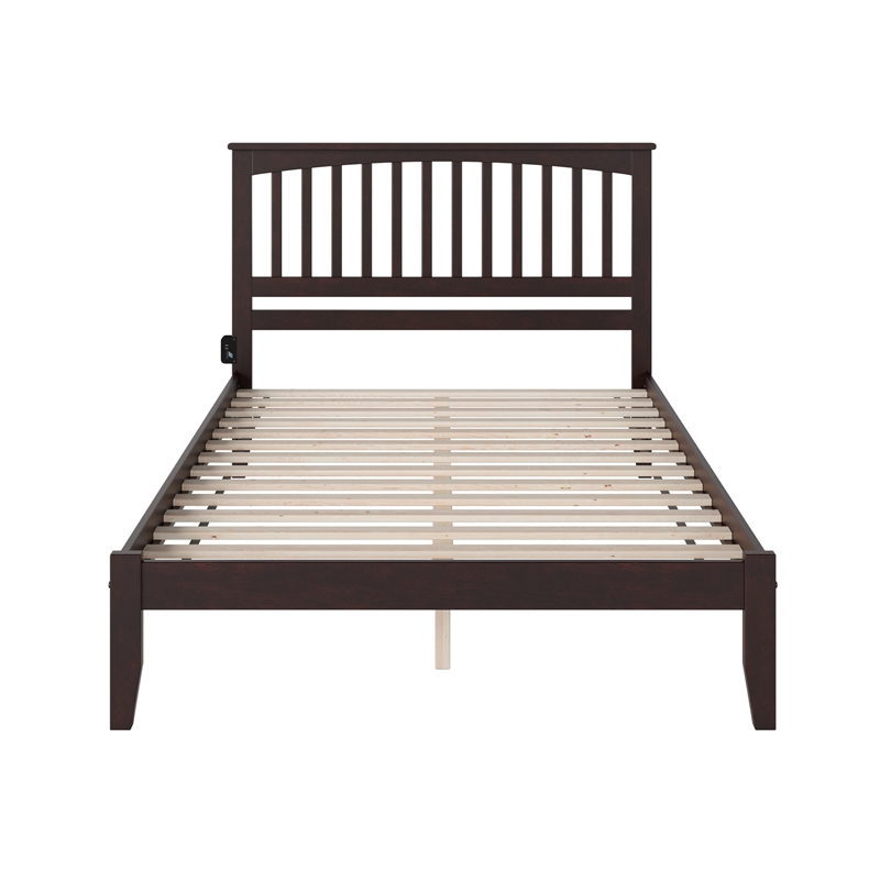 AFI Mission Queen Solid Wood Platform Bed with USB Charger in Espresso