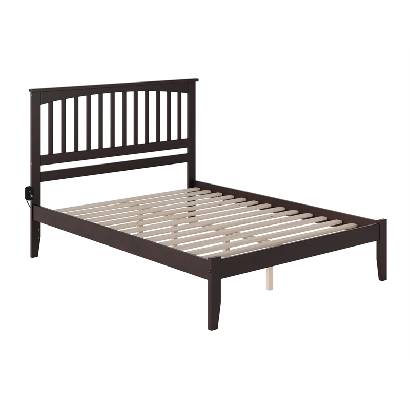 AFI Mission Queen Solid Wood Platform Bed with USB Charger in Espresso