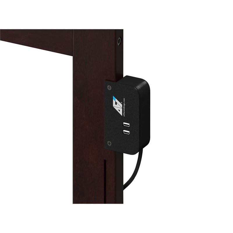 AFI Mission Queen Solid Wood Platform Bed with USB Charger in Espresso