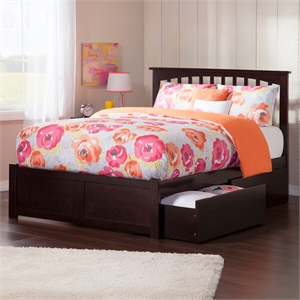 Mission Queen Wood Platform Bed with Footboard and Storage Drawers in Espresso