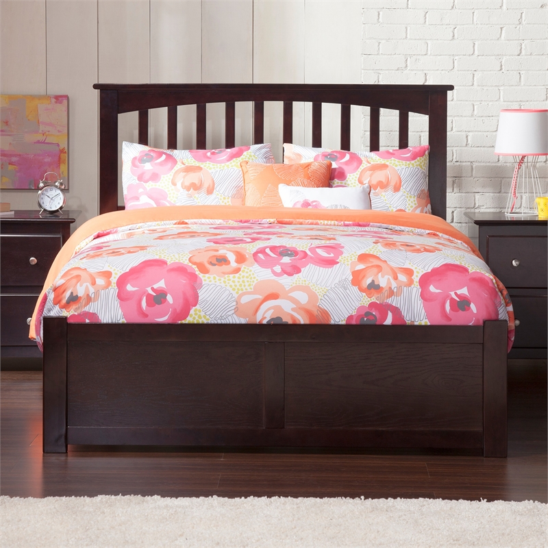 Mission Queen Wood Platform Bed with Footboard and Storage Drawers in Espresso