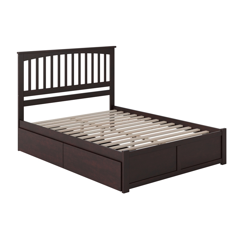 Mission Queen Wood Platform Bed with Footboard and Storage Drawers in Espresso