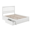 Mission Queen Wood Platform Bed with Footboard and Storage Drawers in White