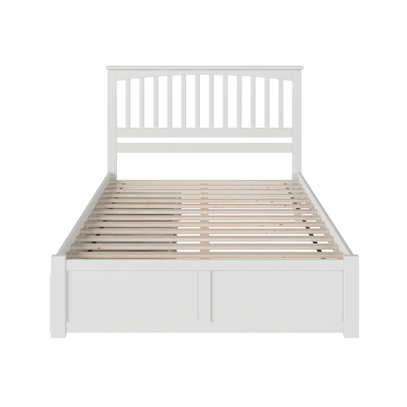 Mission Queen Wood Platform Bed with Footboard and Storage Drawers in White
