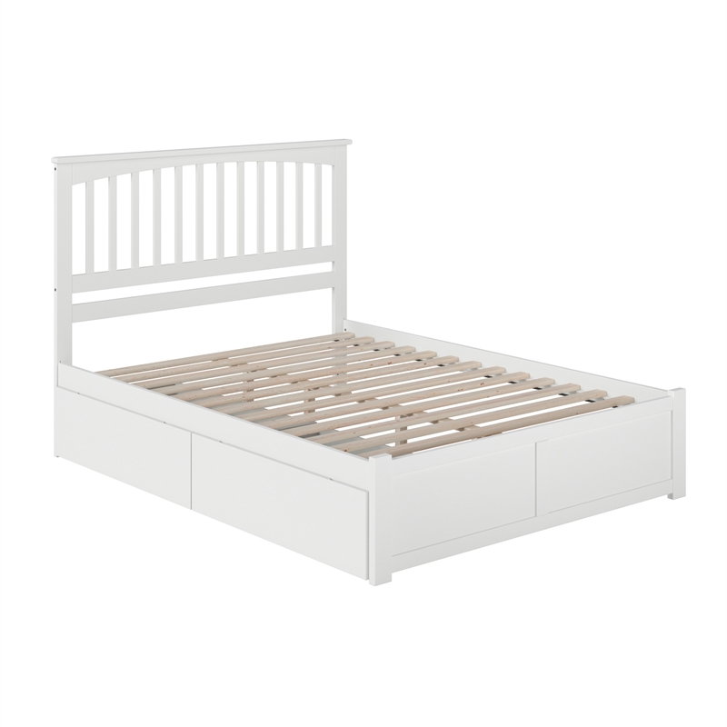 Mission Queen Wood Platform Bed with Footboard and Storage Drawers in White