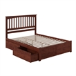 Mission Queen Wood Platform Bed with Footboard and Storage Drawers in Walnut