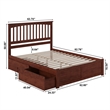 Mission Queen Wood Platform Bed with Footboard and Storage Drawers in Walnut