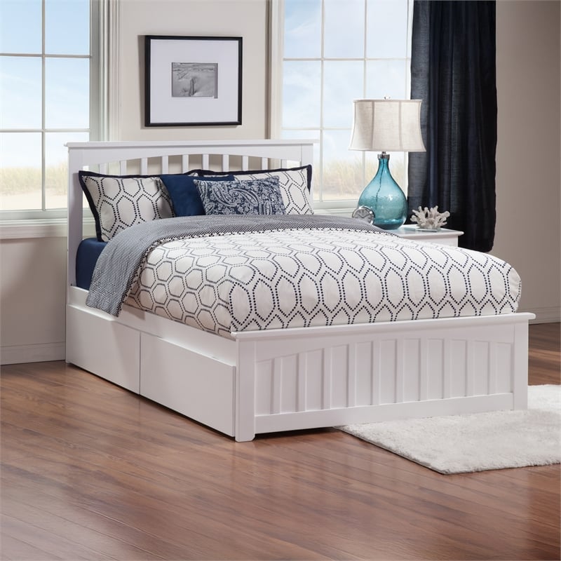 Mission Queen Platform Bed with Matching Footboard & Storage Drawers in White