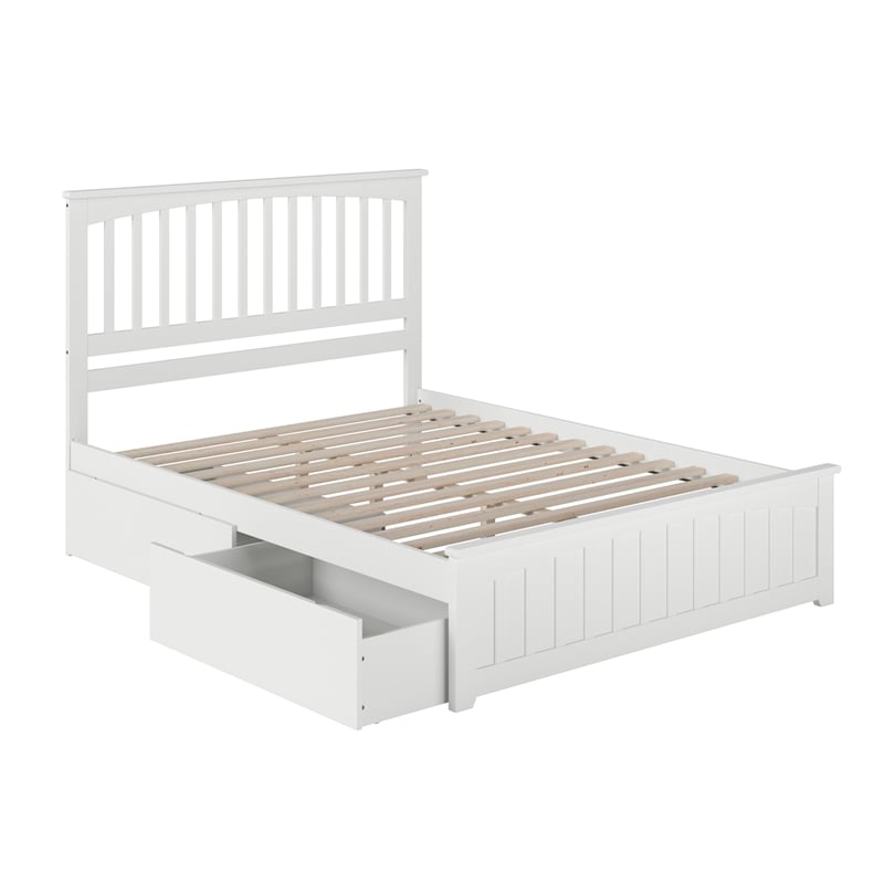 Mission Queen Platform Bed with Matching Footboard & Storage Drawers in White