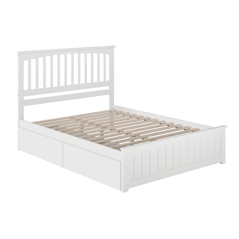 Mission Queen Platform Bed with Matching Footboard & Storage Drawers in White