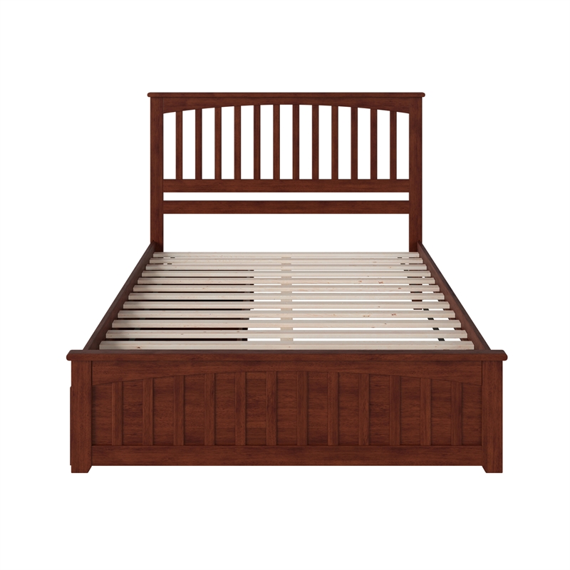 Mission Queen Platform Bed with Matching Footboard & Storage Drawers in Walnut