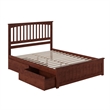 Mission Queen Platform Bed with Matching Footboard & Storage Drawers in Walnut