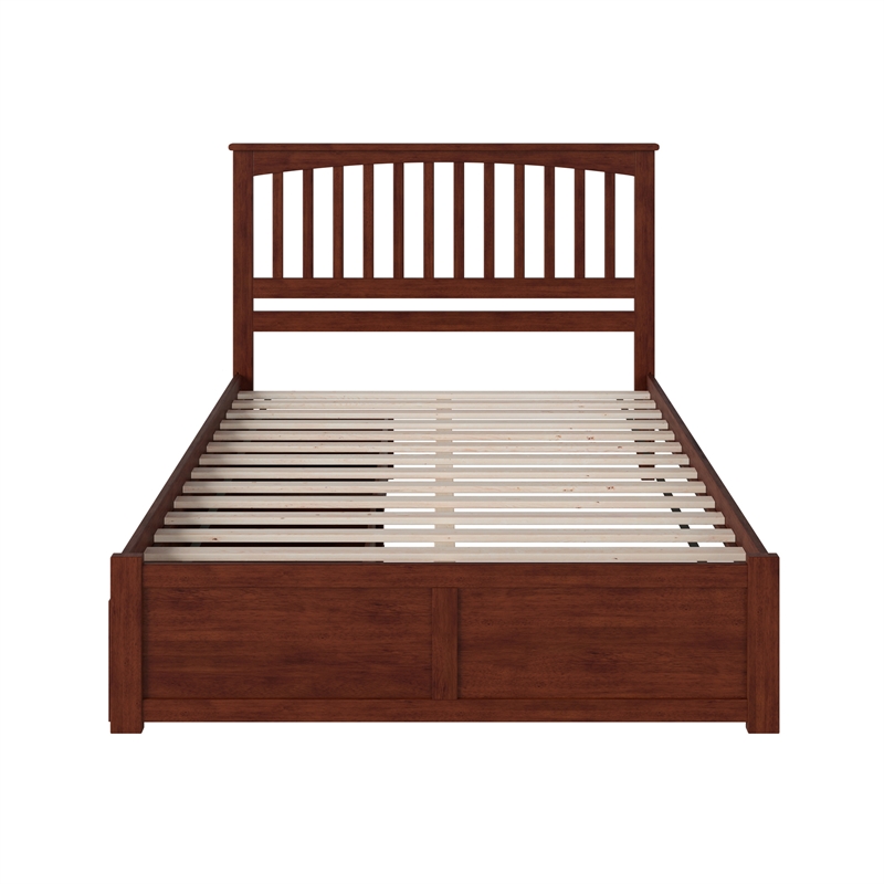 Mission King Wood Platform Bed with Footboard & Storage Drawers in Walnut