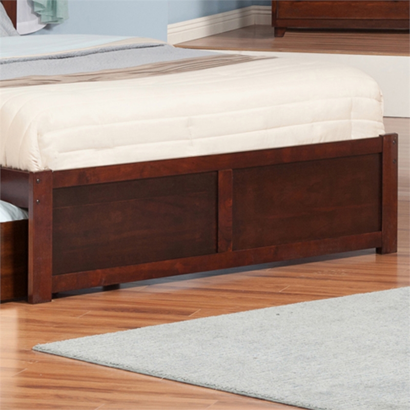 Mission King Wood Platform Bed with Footboard & Storage Drawers in Walnut