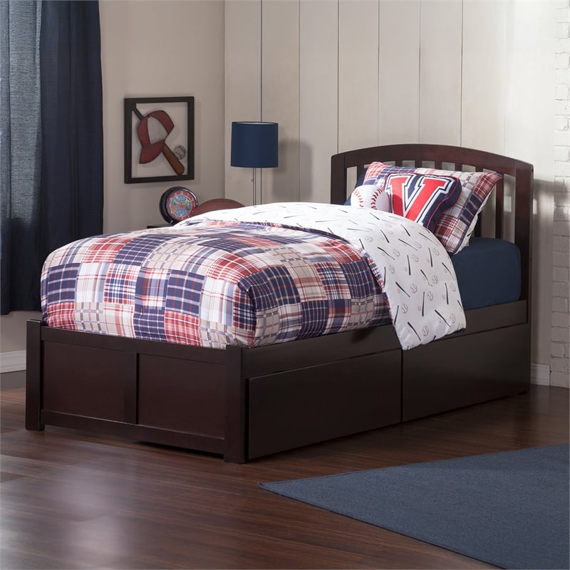 Richmond Twin XL Wood Platform Bed with Footboard & Storage Drawers in Espresso