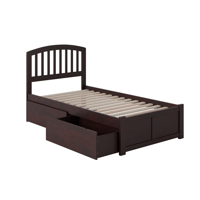 Richmond Twin XL Wood Platform Bed with Footboard & Storage Drawers in Espresso