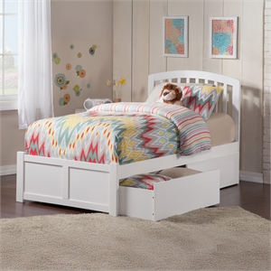 Richmond Twin XL Wood Platform Bed with Footboard & Storage Drawers in White