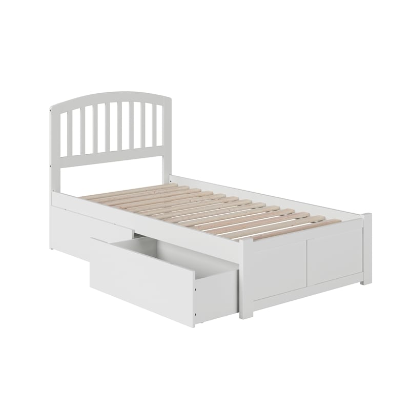 Richmond Twin XL Wood Platform Bed with Footboard & Storage Drawers in White