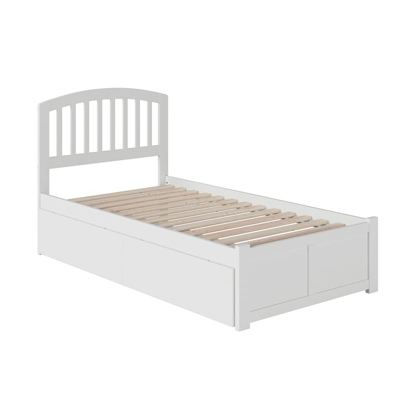 Richmond Twin XL Wood Platform Bed with Footboard & Storage Drawers in White