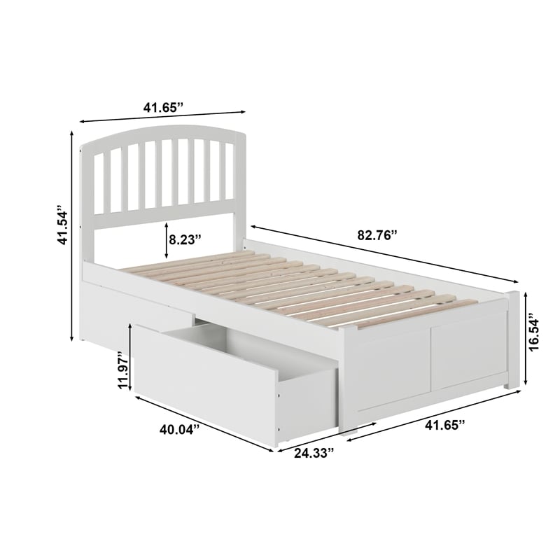 Richmond Twin XL Wood Platform Bed with Footboard & Storage Drawers in White
