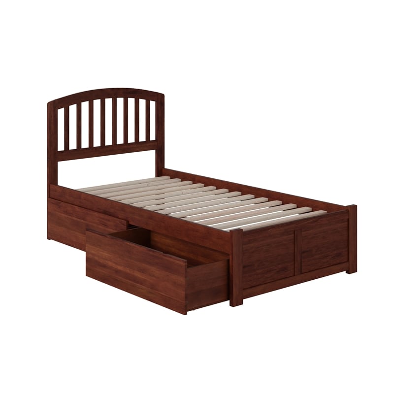 Richmond Twin XL Wood Platform Bed with Footboard & Storage Drawers in Walnut
