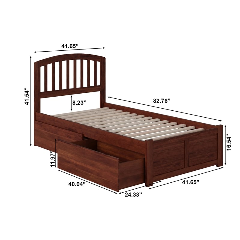 Richmond Twin XL Wood Platform Bed with Footboard & Storage Drawers in Walnut