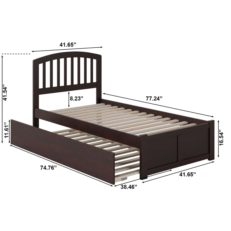 Richmond Twin Wood Platform Bed with Footboard and Twin Trundle in Espresso