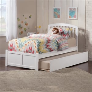 Richmond Twin Wood Platform Bed with Footboard and Twin Trundle in White