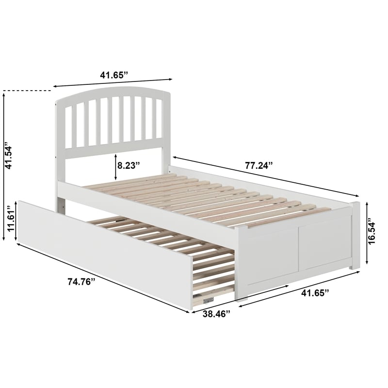 Richmond Twin Wood Platform Bed with Footboard and Twin Trundle in White