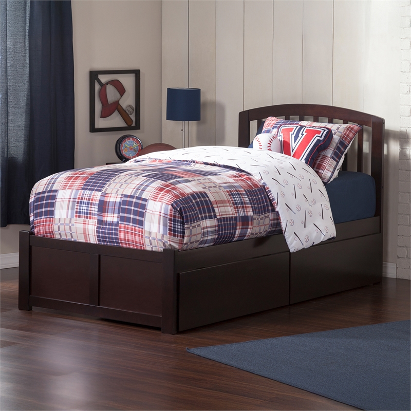 Richmond Twin Wood Platform Bed with Footboard and Storage Drawers in Espresso