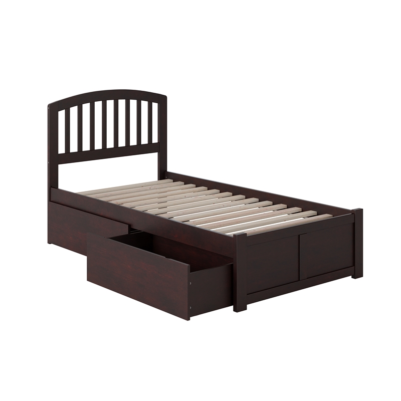 Richmond Twin Wood Platform Bed with Footboard and Storage Drawers in Espresso