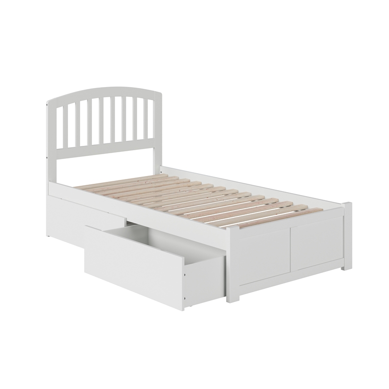 Richmond Twin Wood Platform Bed with Footboard and Storage Drawers in White