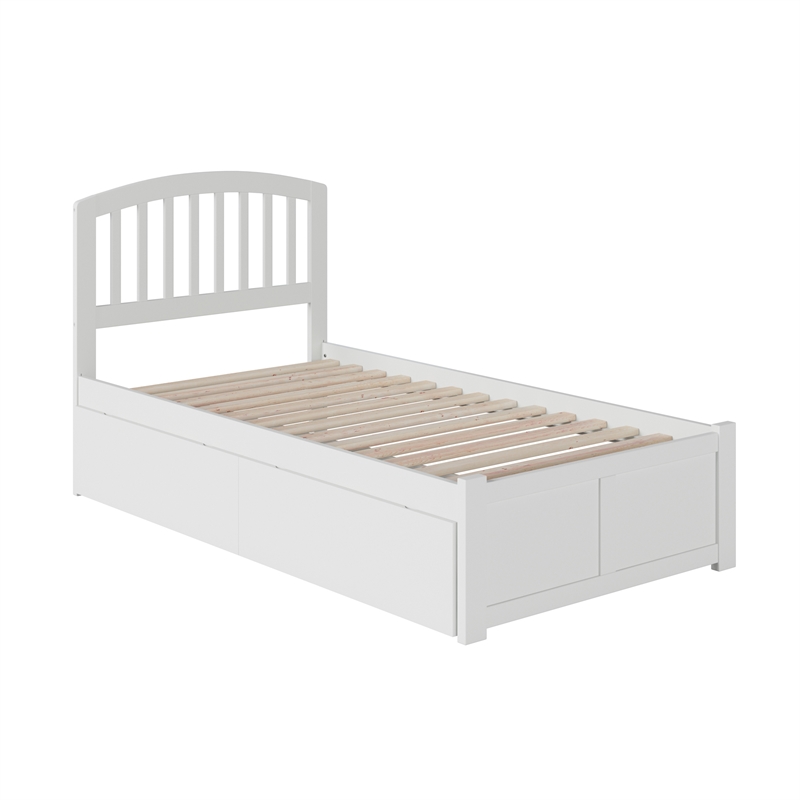 Richmond Twin Wood Platform Bed with Footboard and Storage Drawers in White
