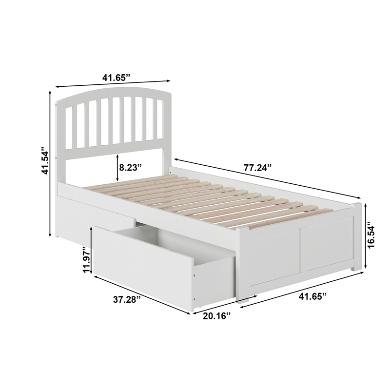 Richmond Twin Wood Platform Bed with Footboard and Storage Drawers in White