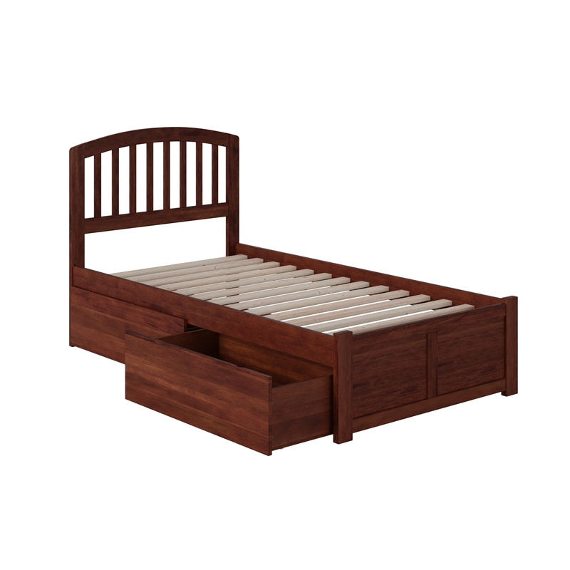 Richmond Twin Wood Platform Bed with Footboard and Storage Drawers in Walnut