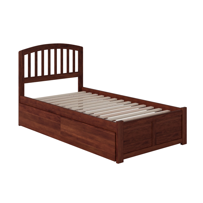 Richmond Twin Wood Platform Bed with Footboard and Storage Drawers in Walnut