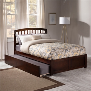 Richmond Full Wood Platform Bed with Footboard and Twin Trundle in Walnut