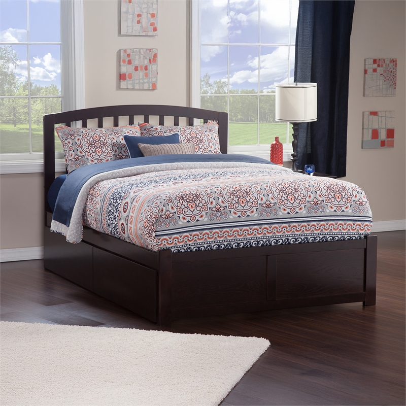 Richmond Full Wood Platform Bed with Footboard and Storage Drawers in Espresso