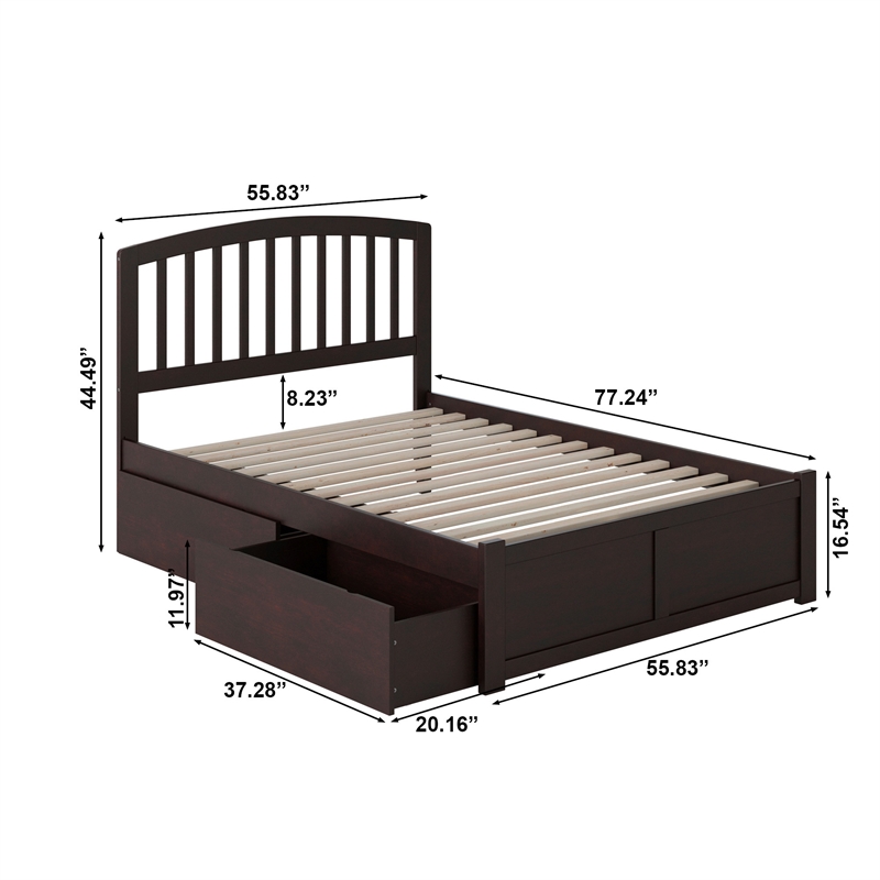 Richmond Full Wood Platform Bed with Footboard and Storage Drawers in Espresso
