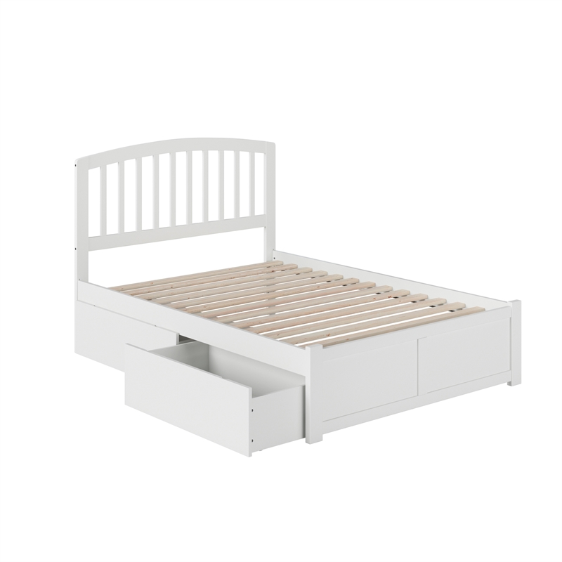 Richmond Full Wood Platform Bed with Footboard and Storage Drawers in White