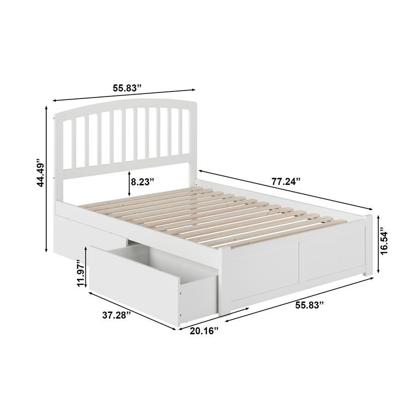 Richmond Full Wood Platform Bed with Footboard and Storage Drawers in White
