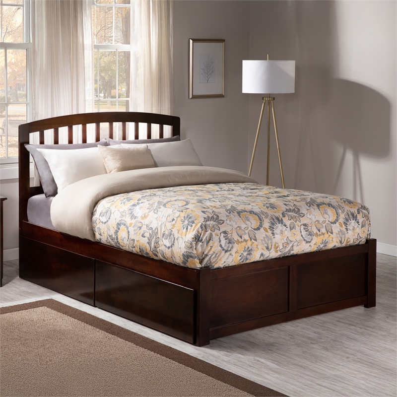 Richmond Full Wood Platform Bed with Footboard and Storage Drawers in Walnut