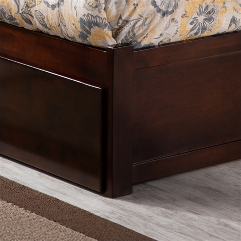 Richmond Full Wood Platform Bed with Footboard and Storage Drawers in Walnut
