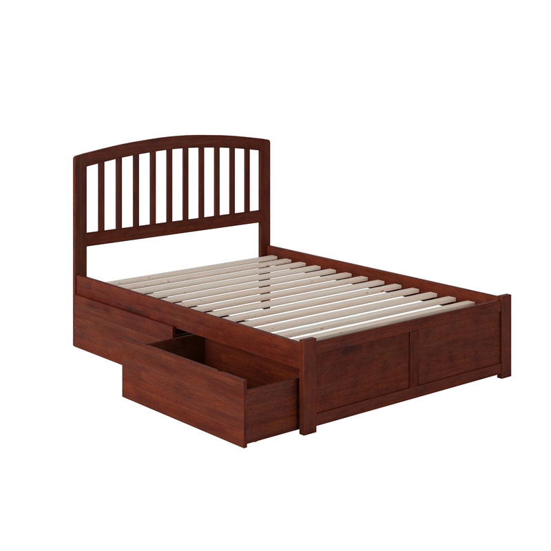 Richmond Full Wood Platform Bed with Footboard and Storage Drawers in Walnut