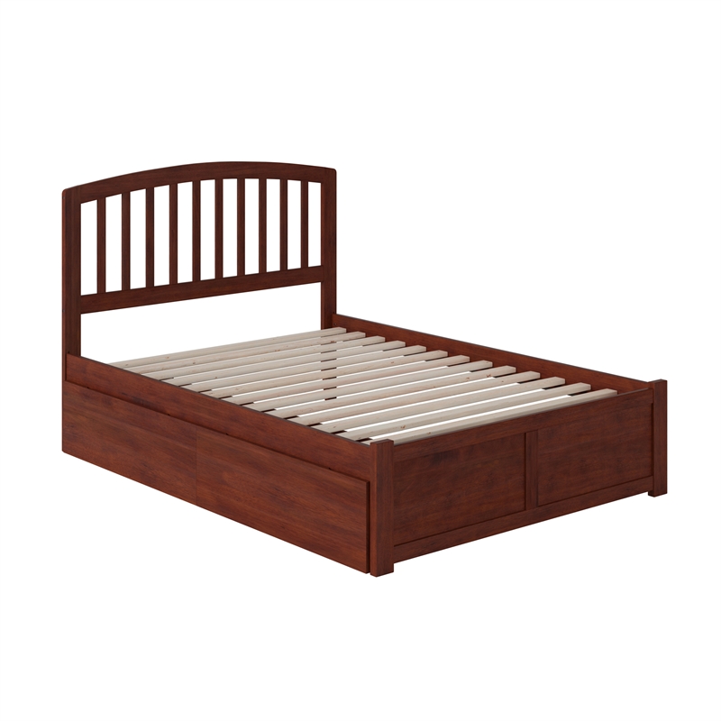 Richmond Full Wood Platform Bed with Footboard and Storage Drawers in Walnut
